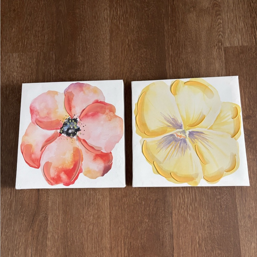 Floral Canvas Wall Art Set - Bright Red and Yellow